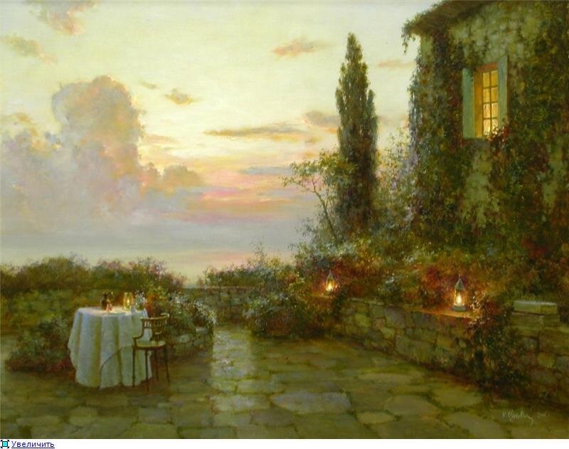 Sunset terrace dinner scene