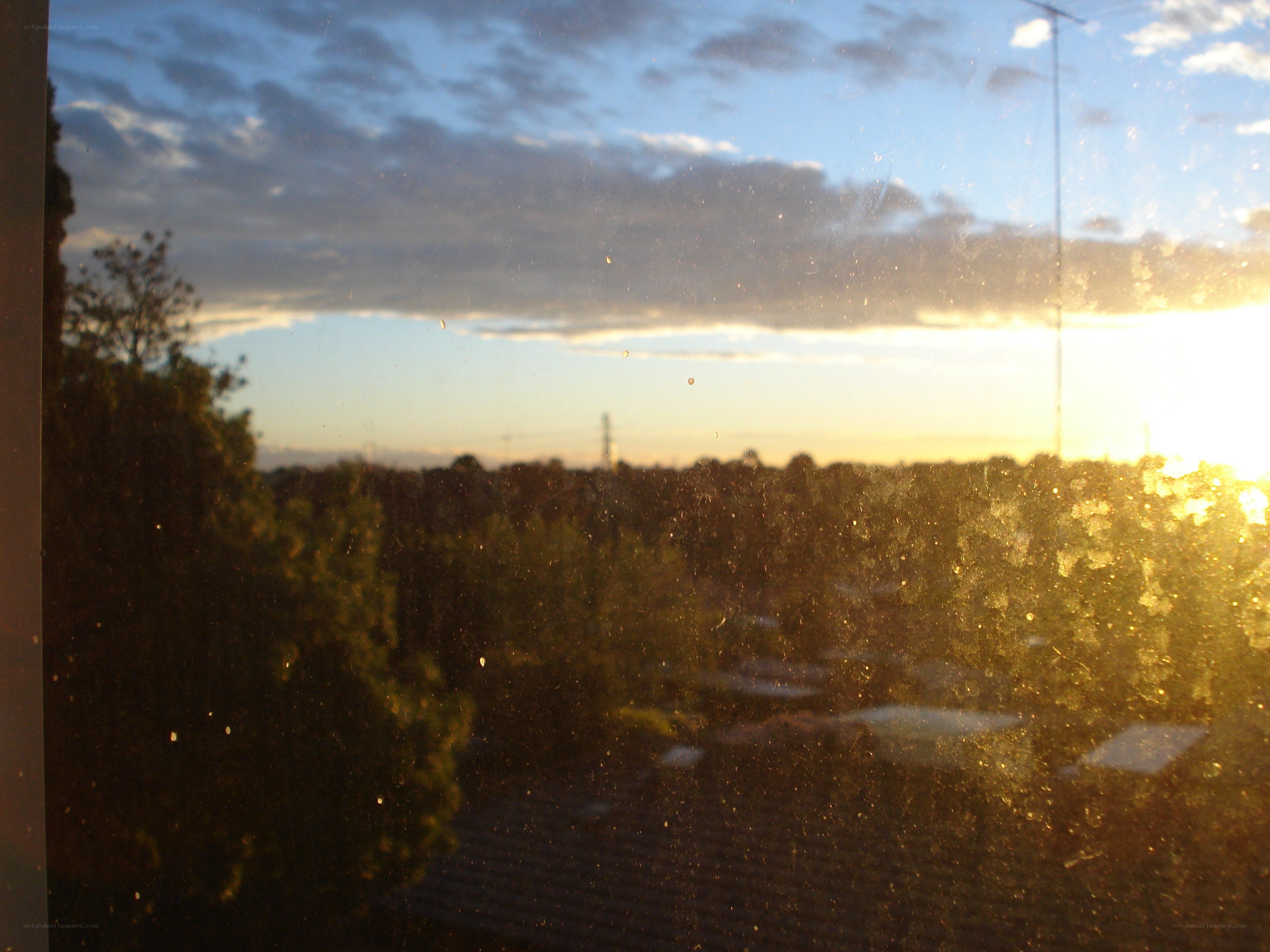 sunset through a dusty window