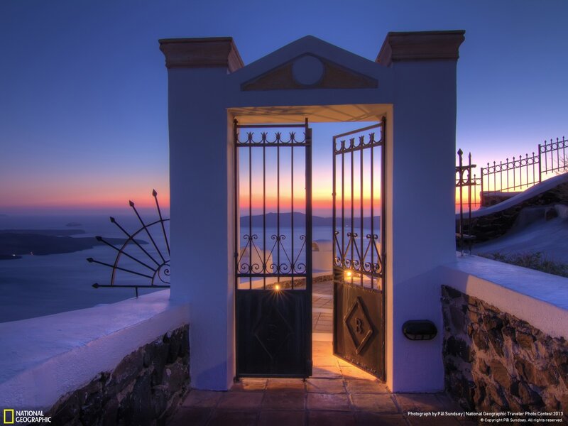 Sunset through a Greek gate