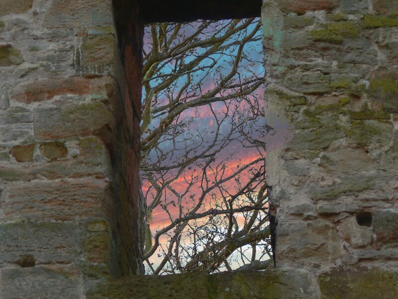 Sunset through ancient window