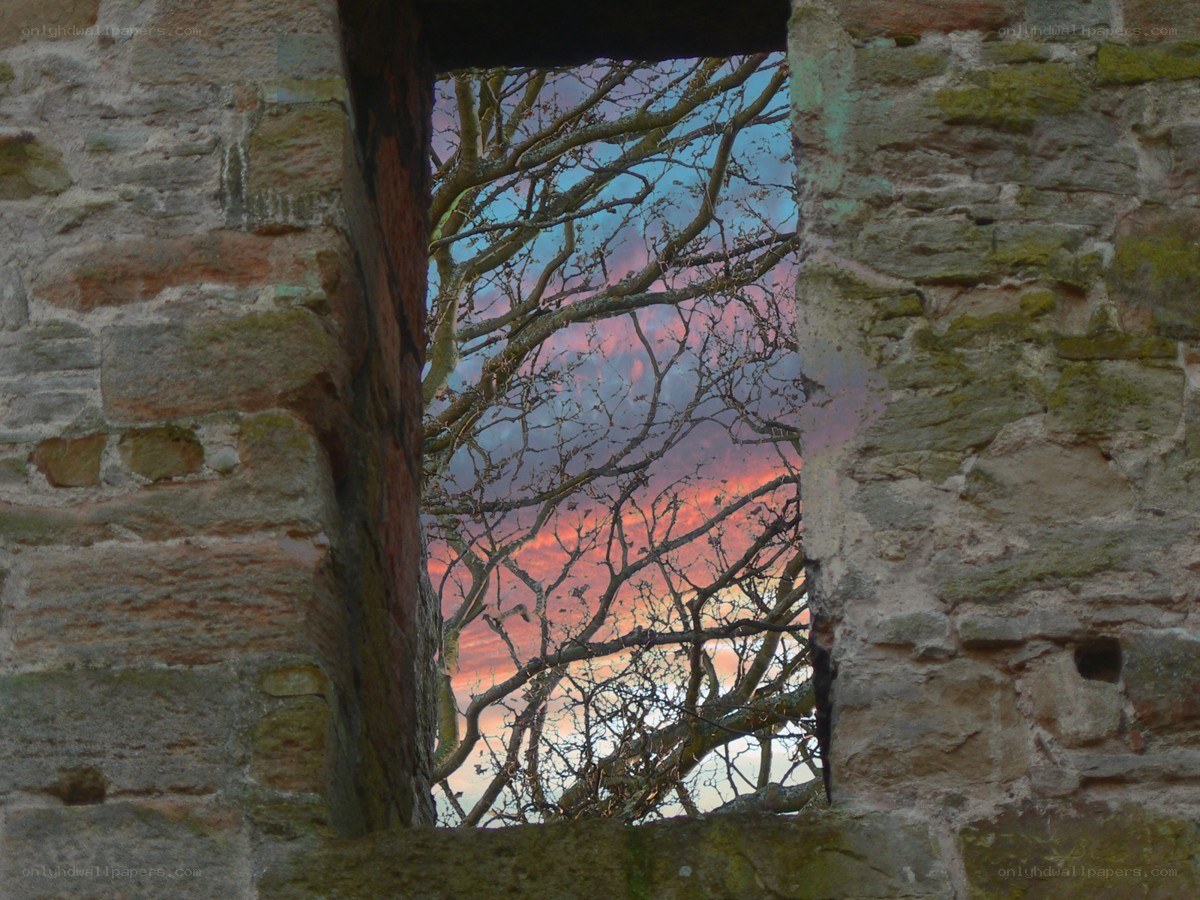 Sunset through ancient window