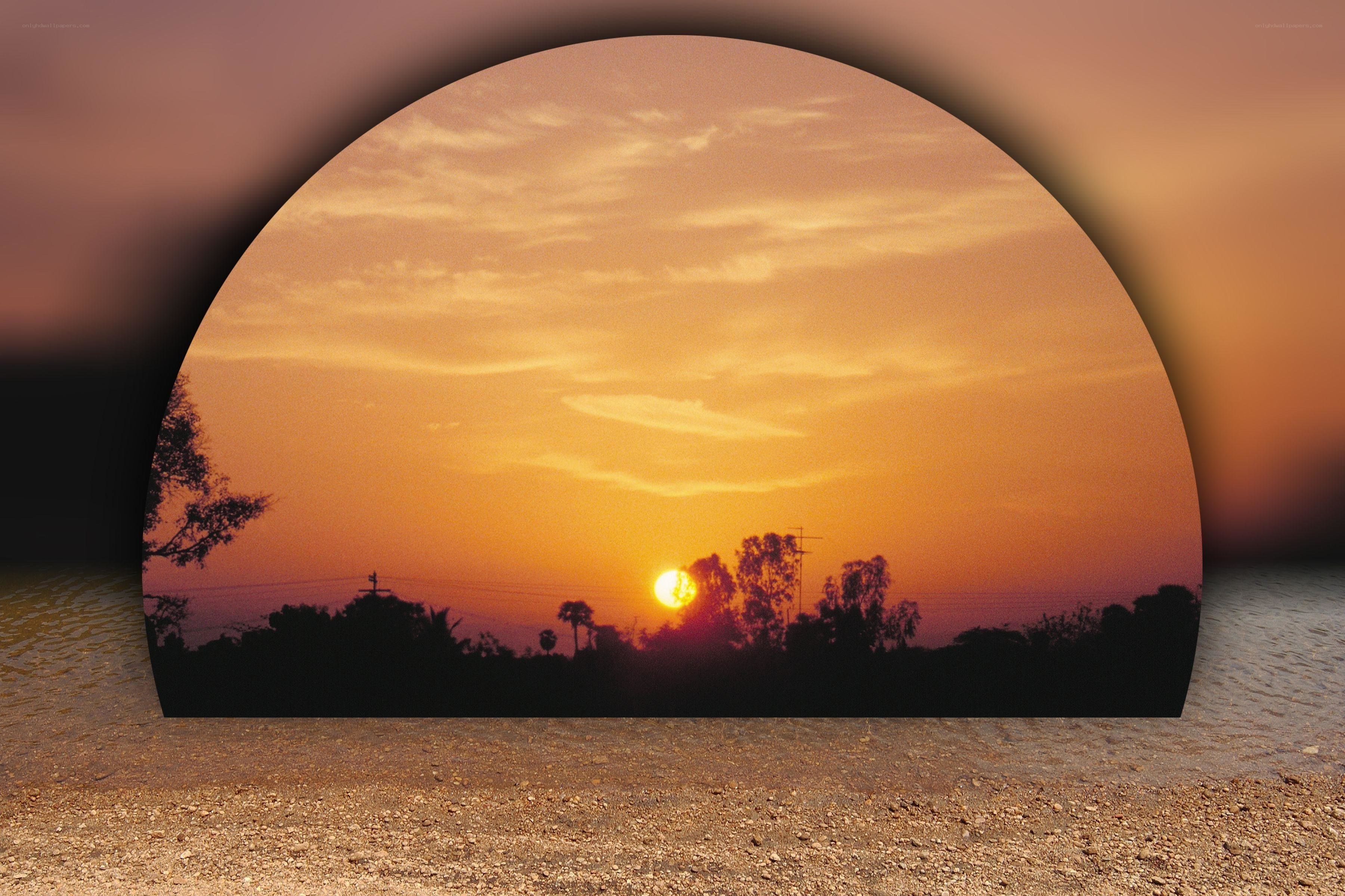sunset through archway