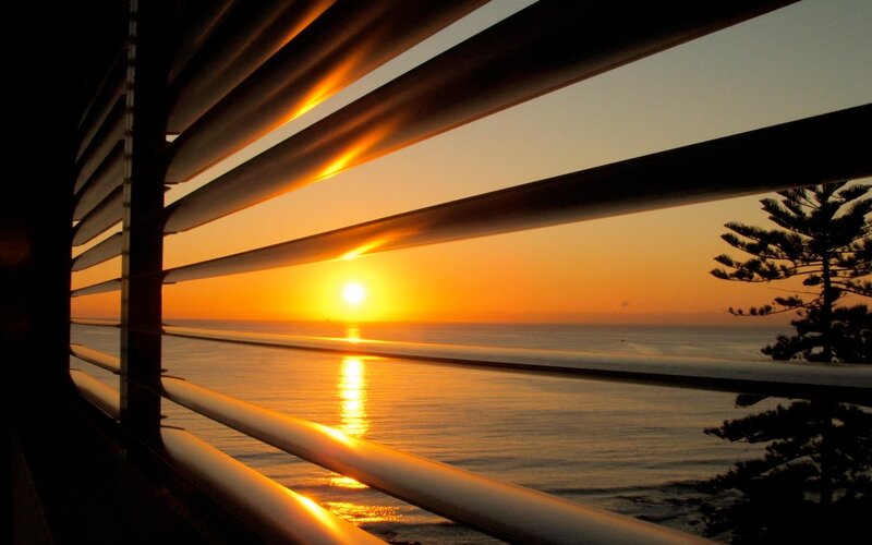 sunset through blinds