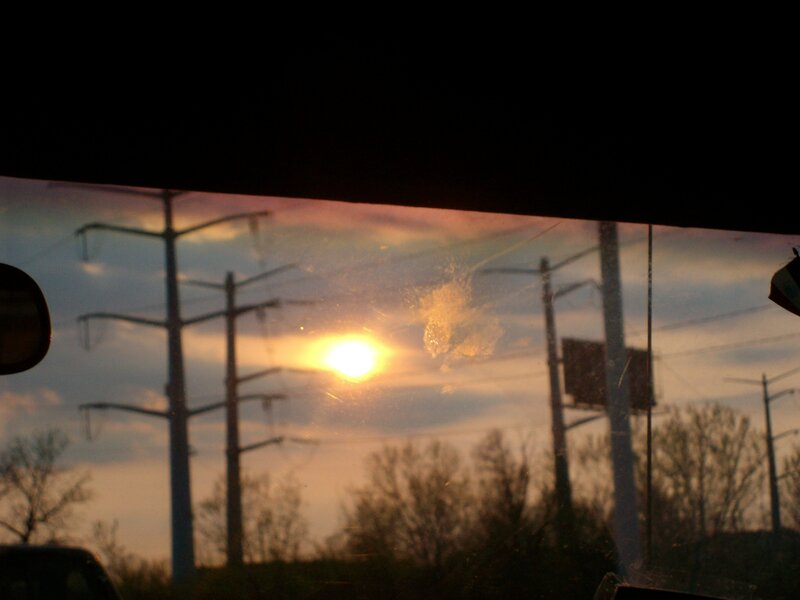 Sunset through car window