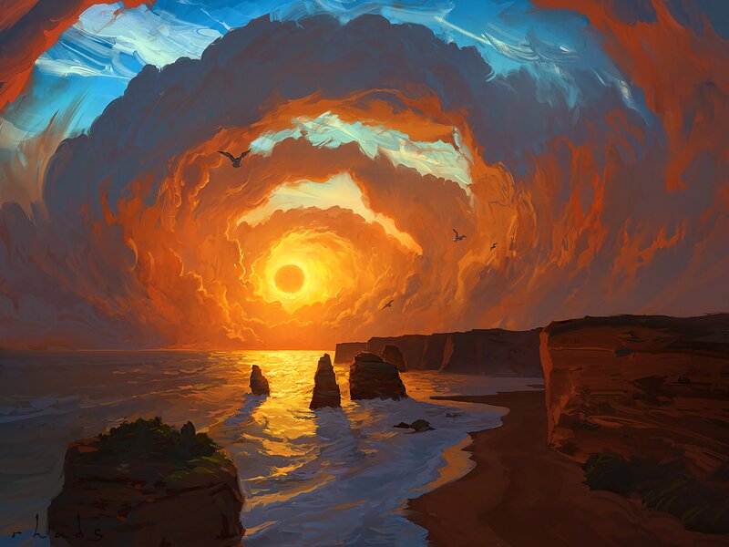 Sunset Through Cave Arch — Orange