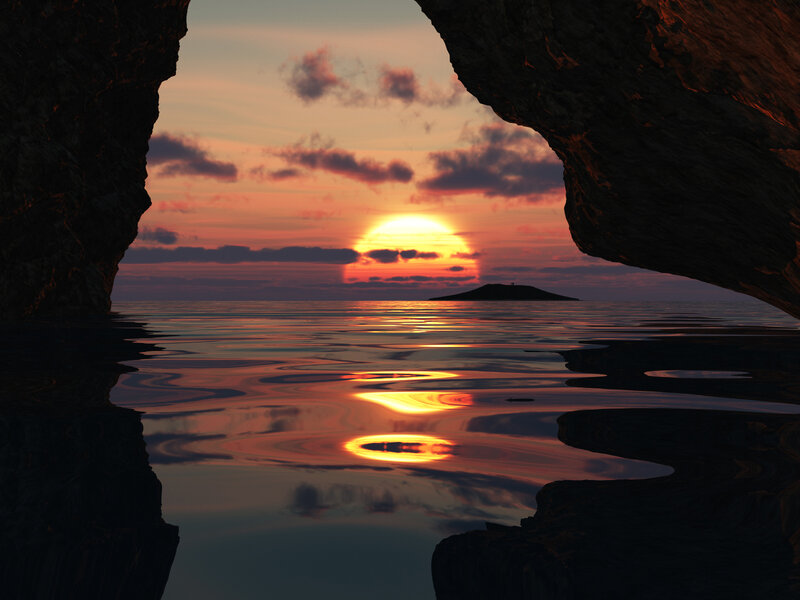 Sunset through cave opening