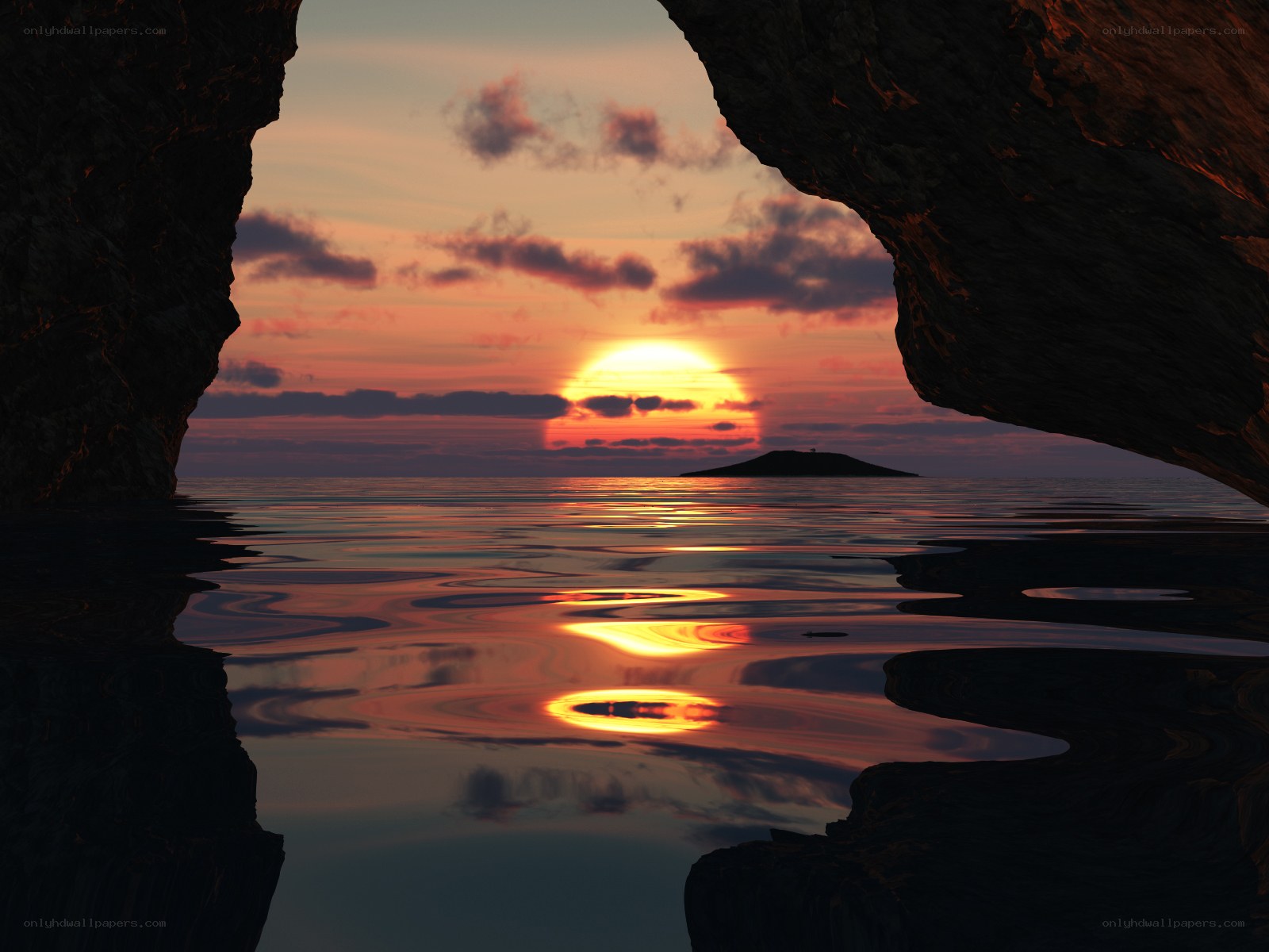 Sunset through cave opening