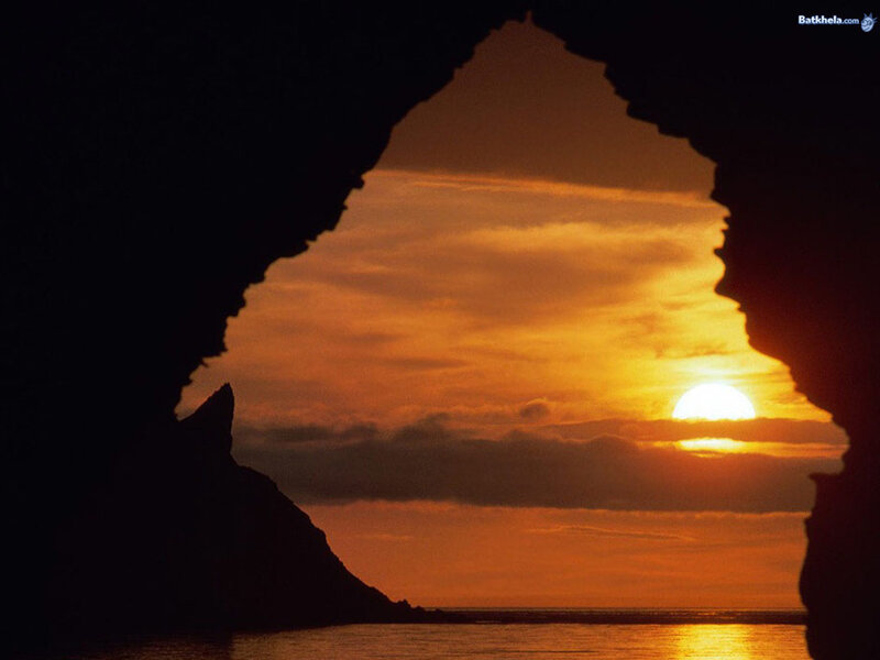 Sunset through cave opening