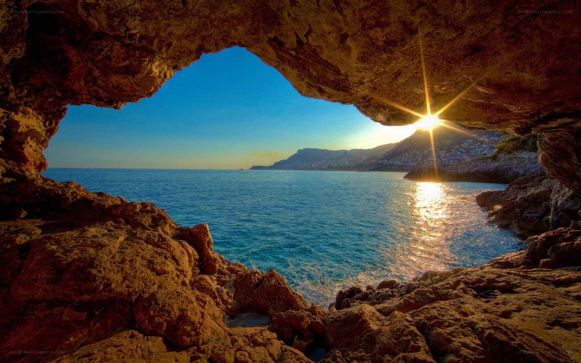 Sunset through cave opening