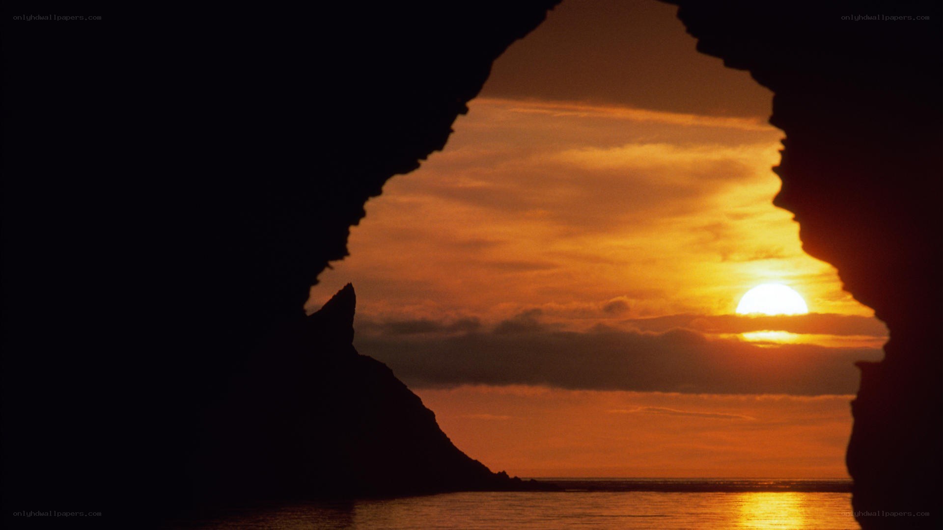 Sunset through cave opening