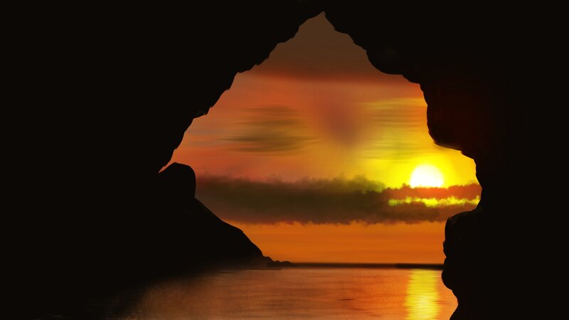 Sunset Through Cave Opening — Orange, Serene