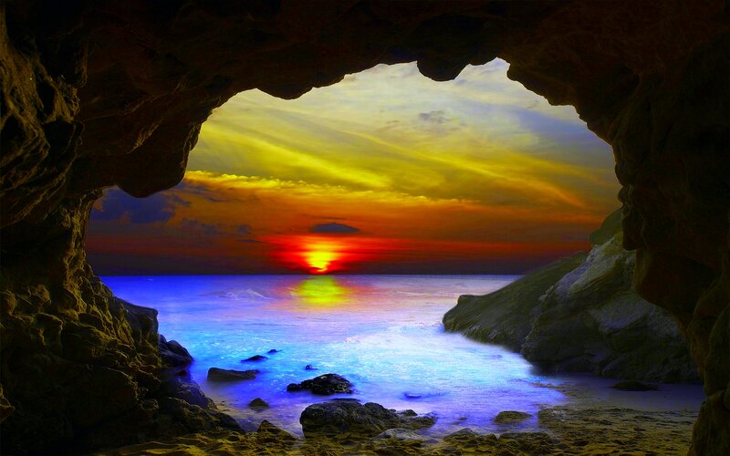 Sunset Through Cave Opening — Yellow