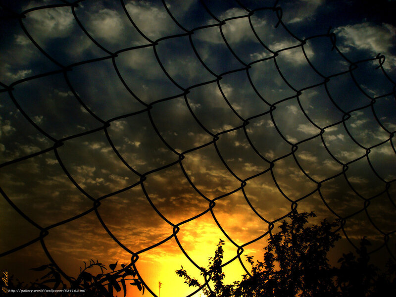 Sunset through chain-link fence