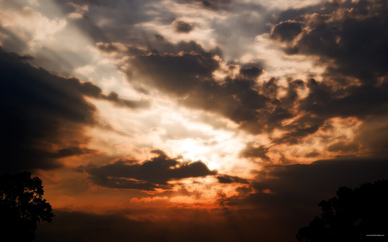 Sunset Through Clouds — Orange, Dramatic