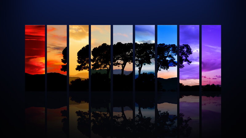sunset through colored panels