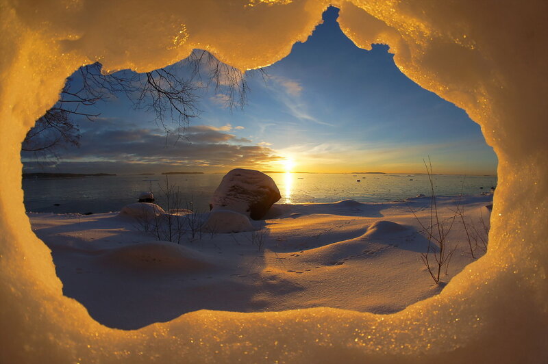 Sunset Through Ice Tunnel — Yellow