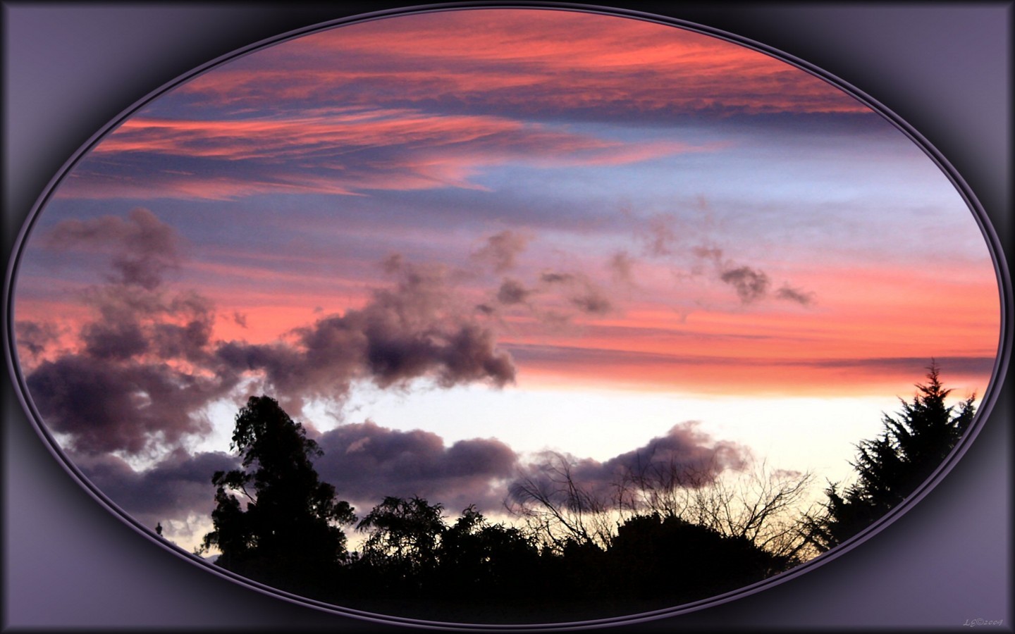 sunset through oval window