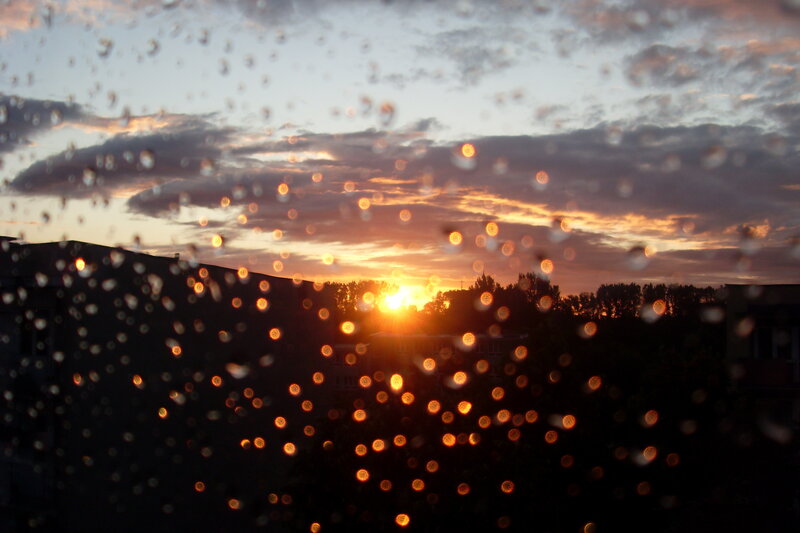 Sunset Through Raindrops — Orange