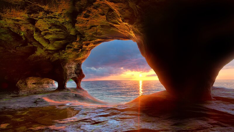 Sunset Through Rock Arch — Orange, Dramatic