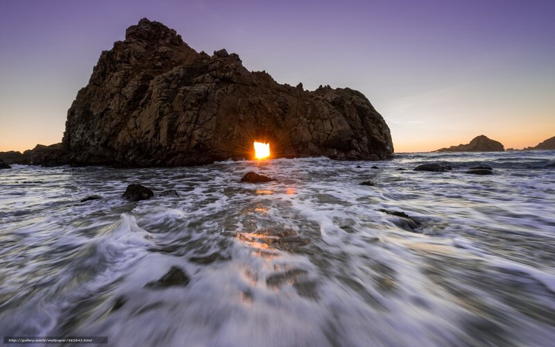 Sunset Through Rock Arch — Purple, Dramatic, Photograph, Ocean