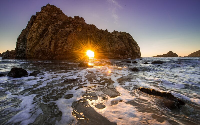 Sunset Through Rock Arch — Purple, Dramatic