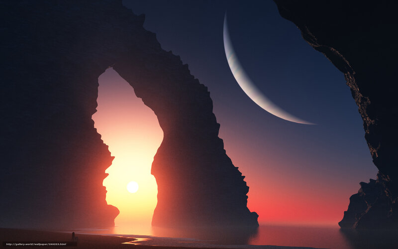 Sunset through rock arch