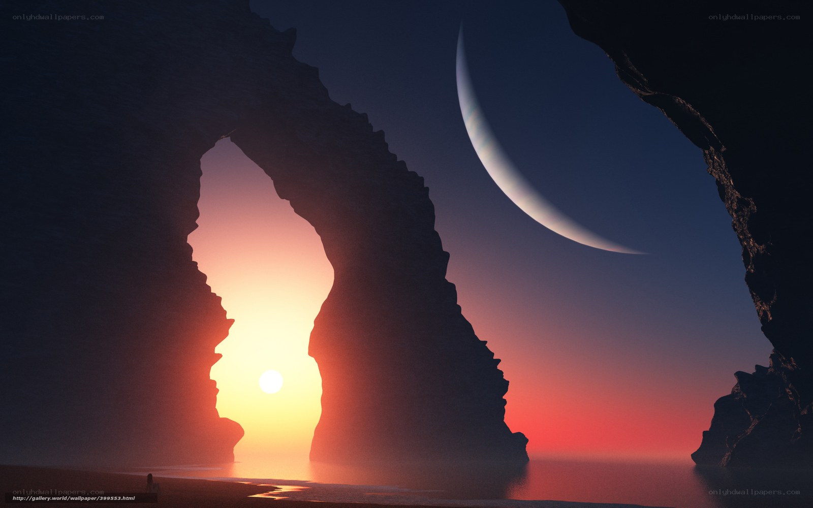 Sunset through rock arch