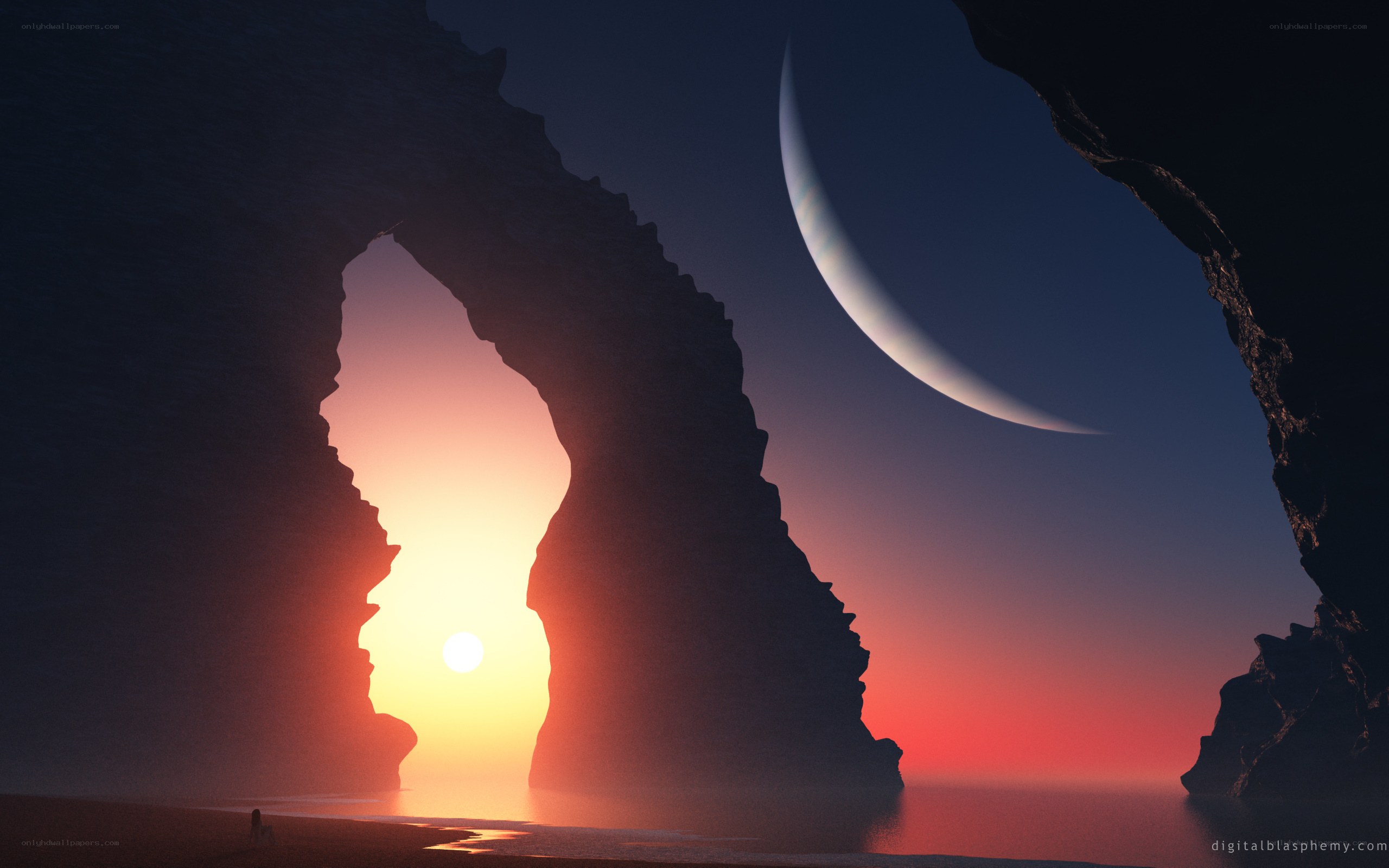 Sunset through rock arches