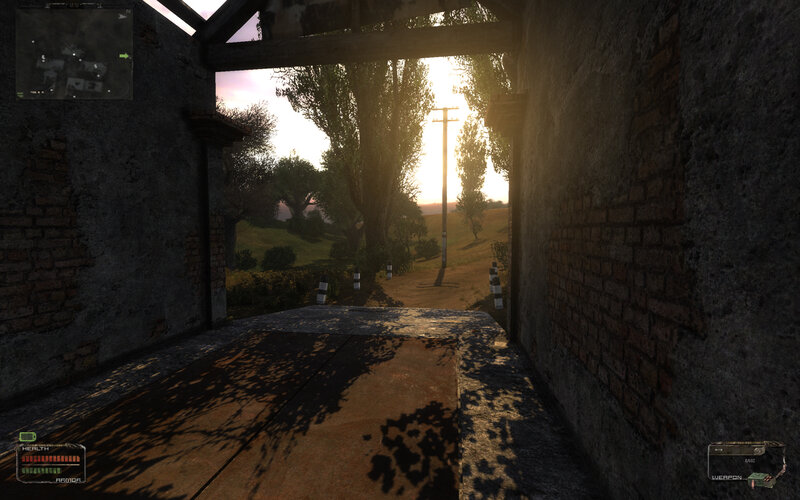 Sunset through ruined doorway