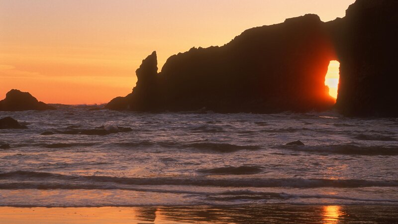 Sunset Through Sea Arch — Orange, Dramatic