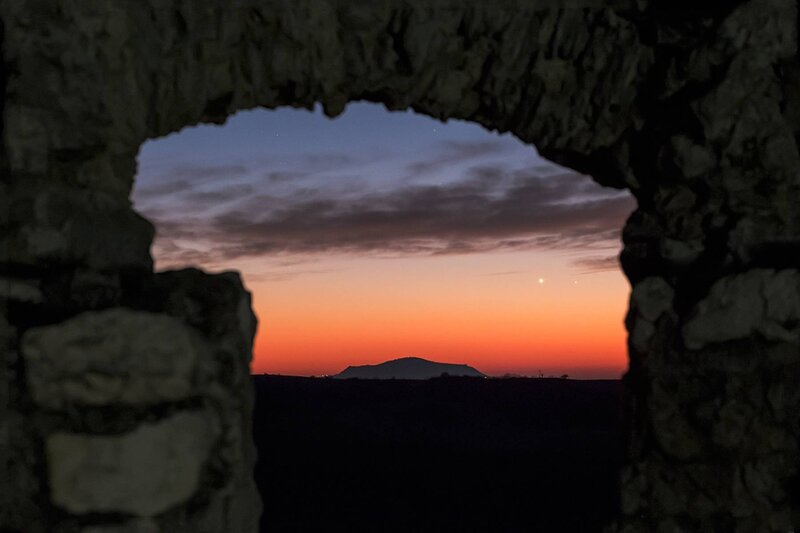 Sunset Through Stone Arch — Orange, Serene