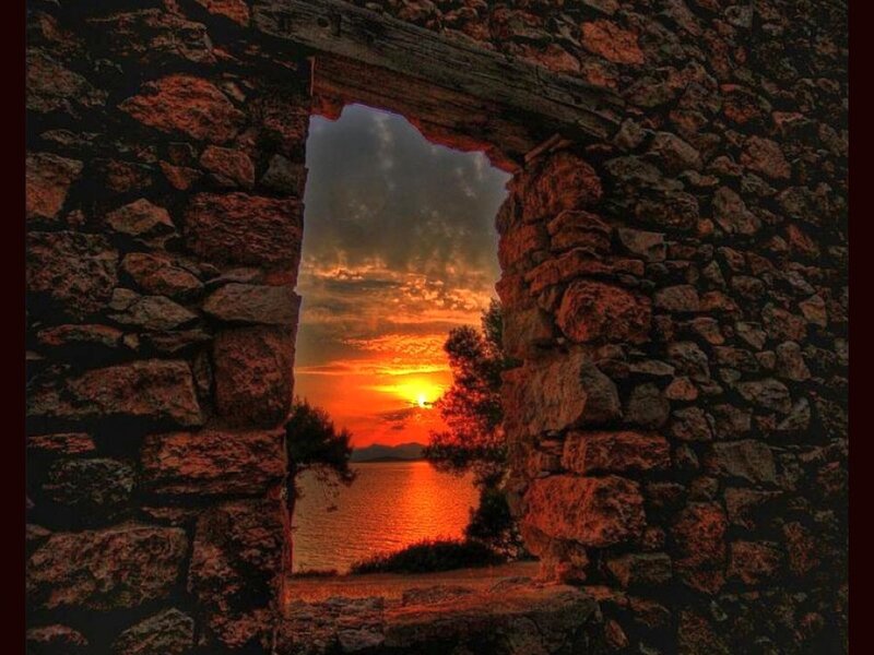 Sunset Through Stone Arch — Orange
