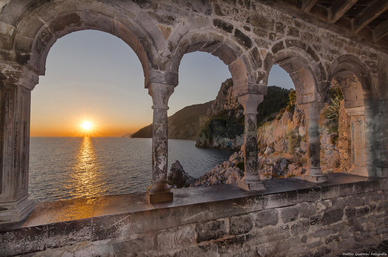 Sunset Through Stone Arches — Orange