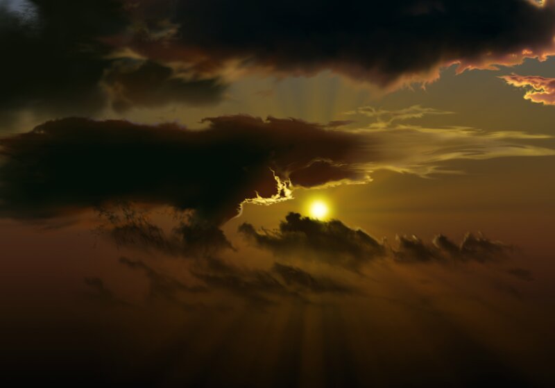 Sunset through storm clouds