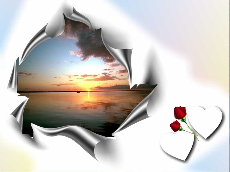 Sunset through torn paper