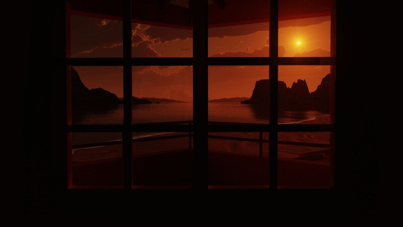 sunset through window