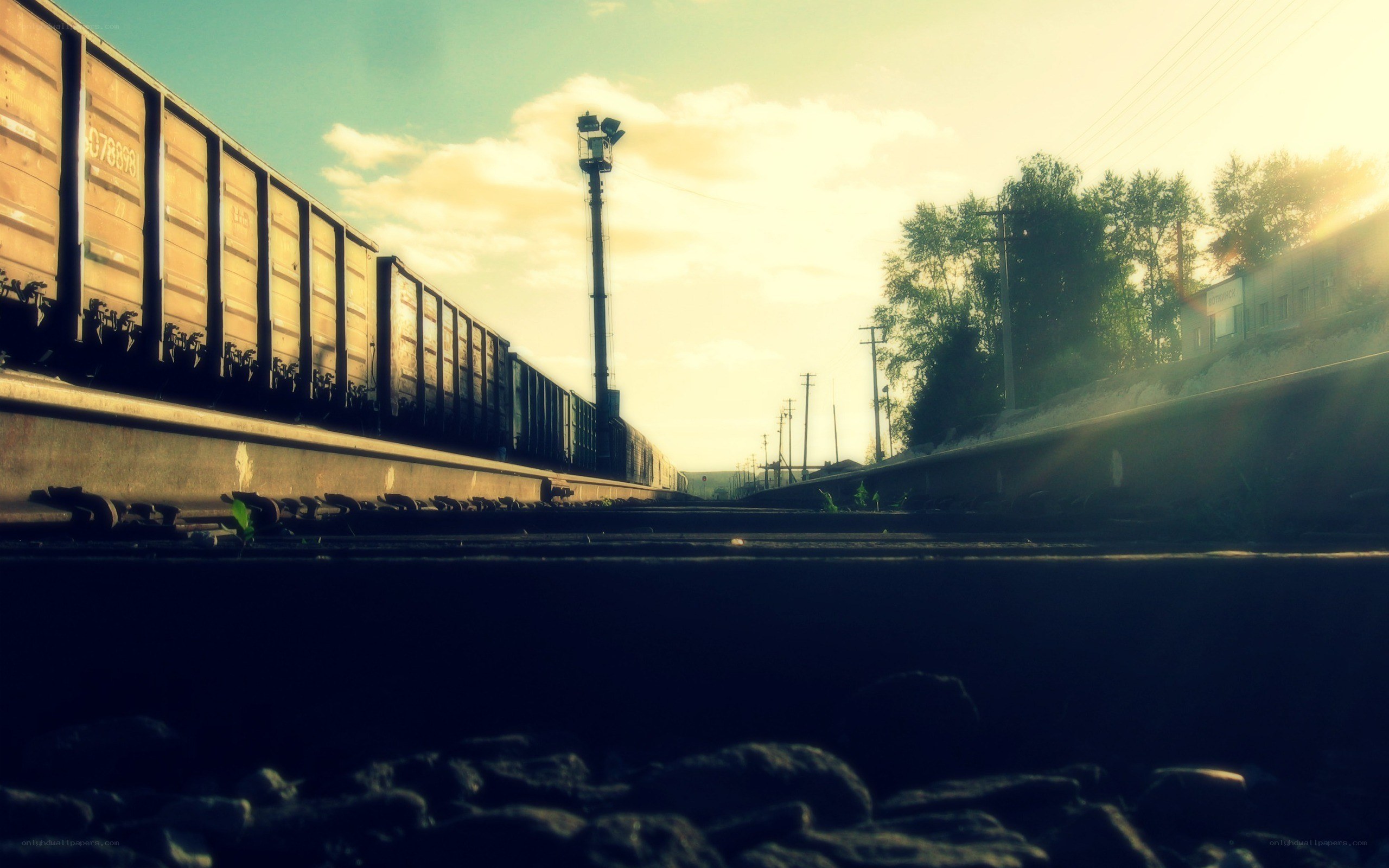 Sunset train at railway station