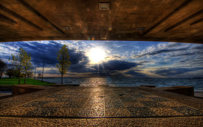 Sunset under concrete structure