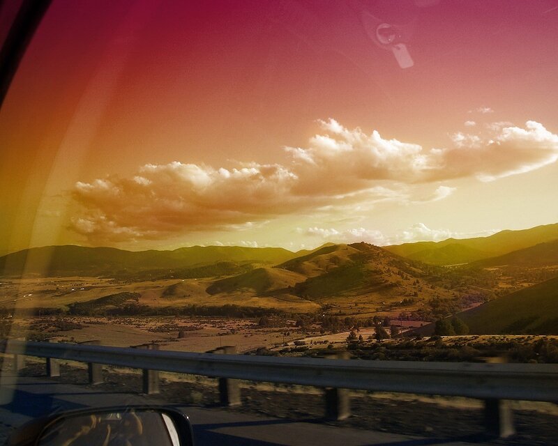 Sunset view from a moving car
