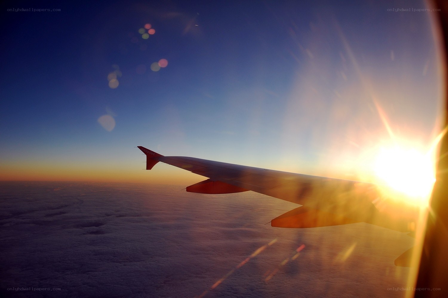 Sunset view from airplane window