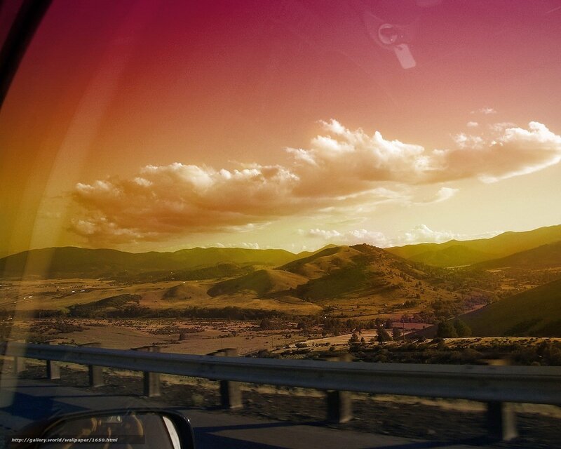 Sunset view from car window