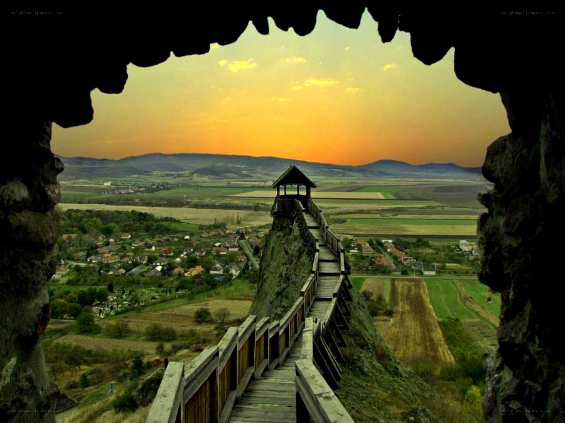 Sunset view from castle walkway