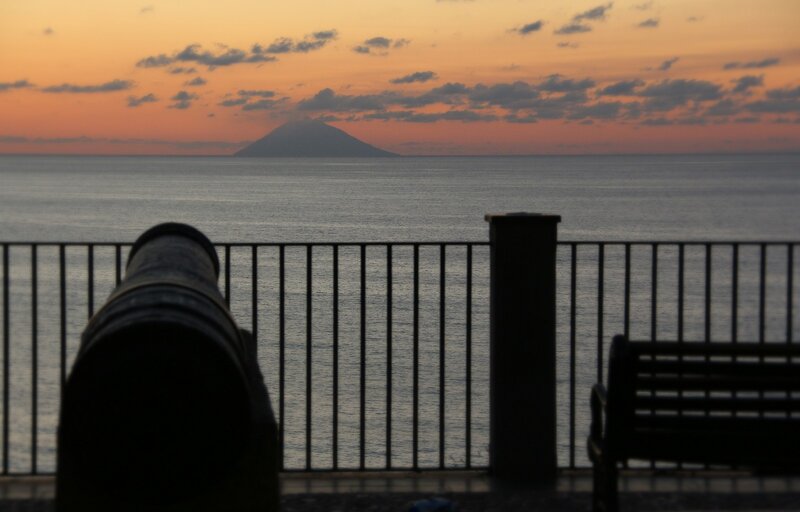 Sunset view of a distant island