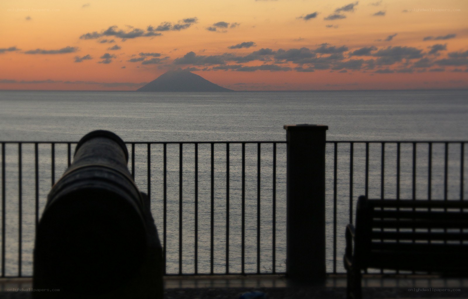 Sunset view of a distant island