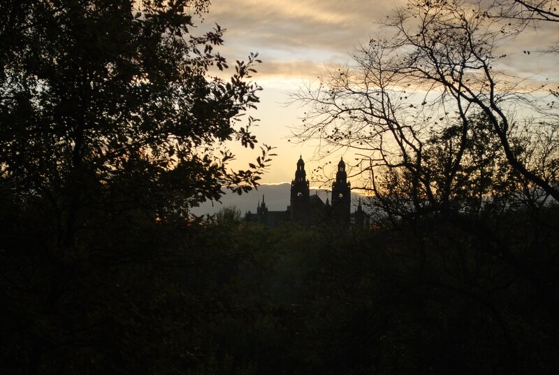 sunset view of church towers