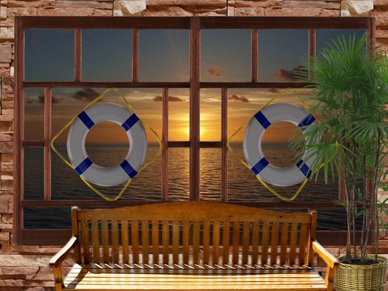Sunset view with lifebuoys