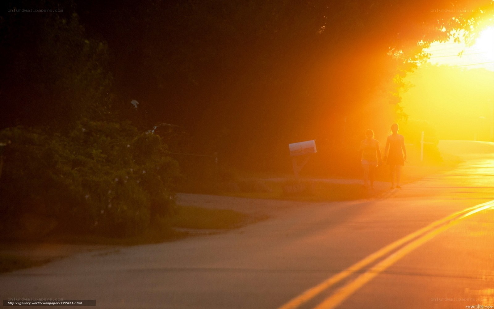 Sunset walk on a quiet road