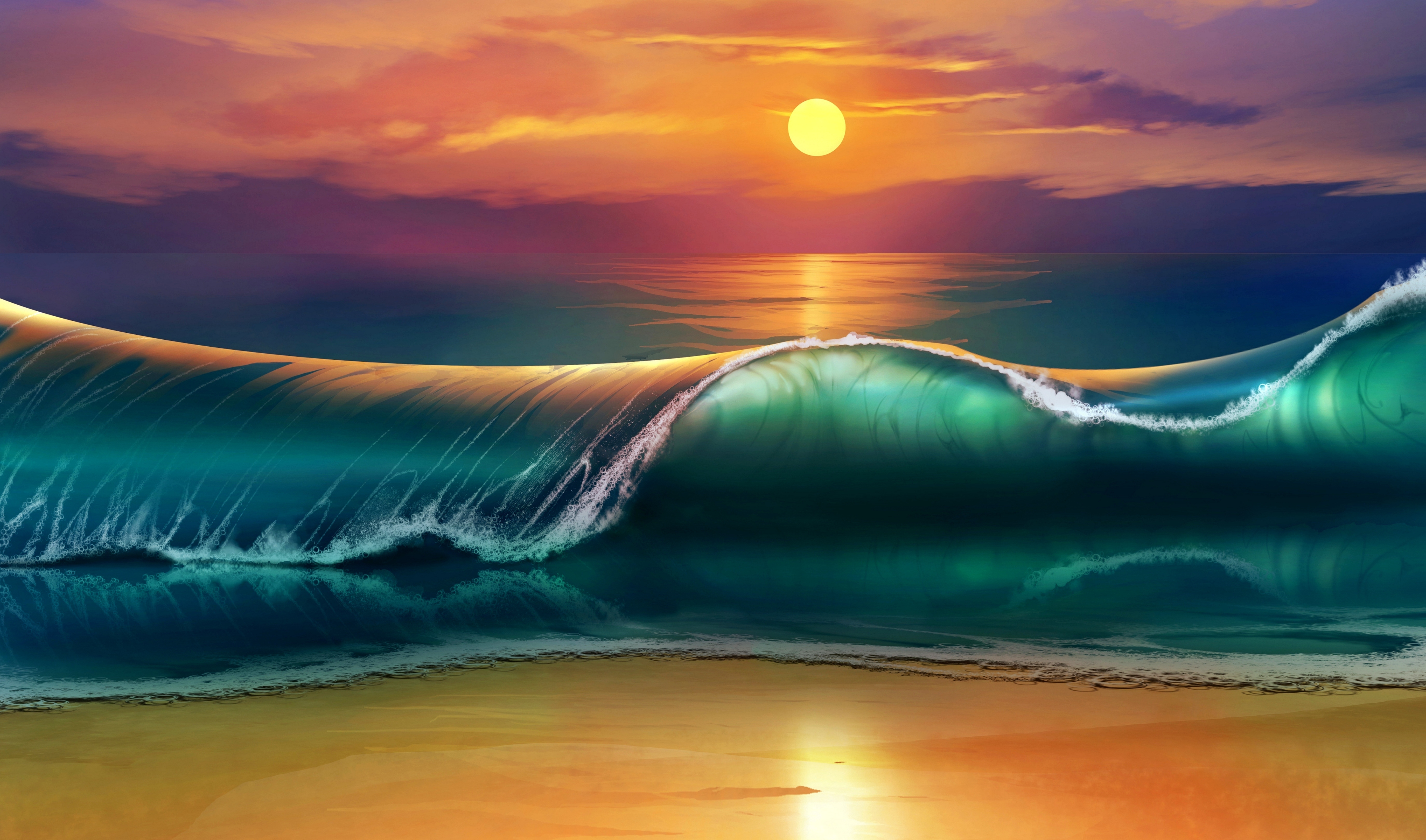 Sunset wave at the beach