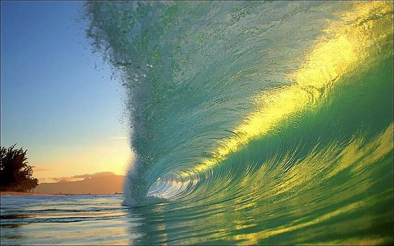 Sunset wave tunnel at the beach