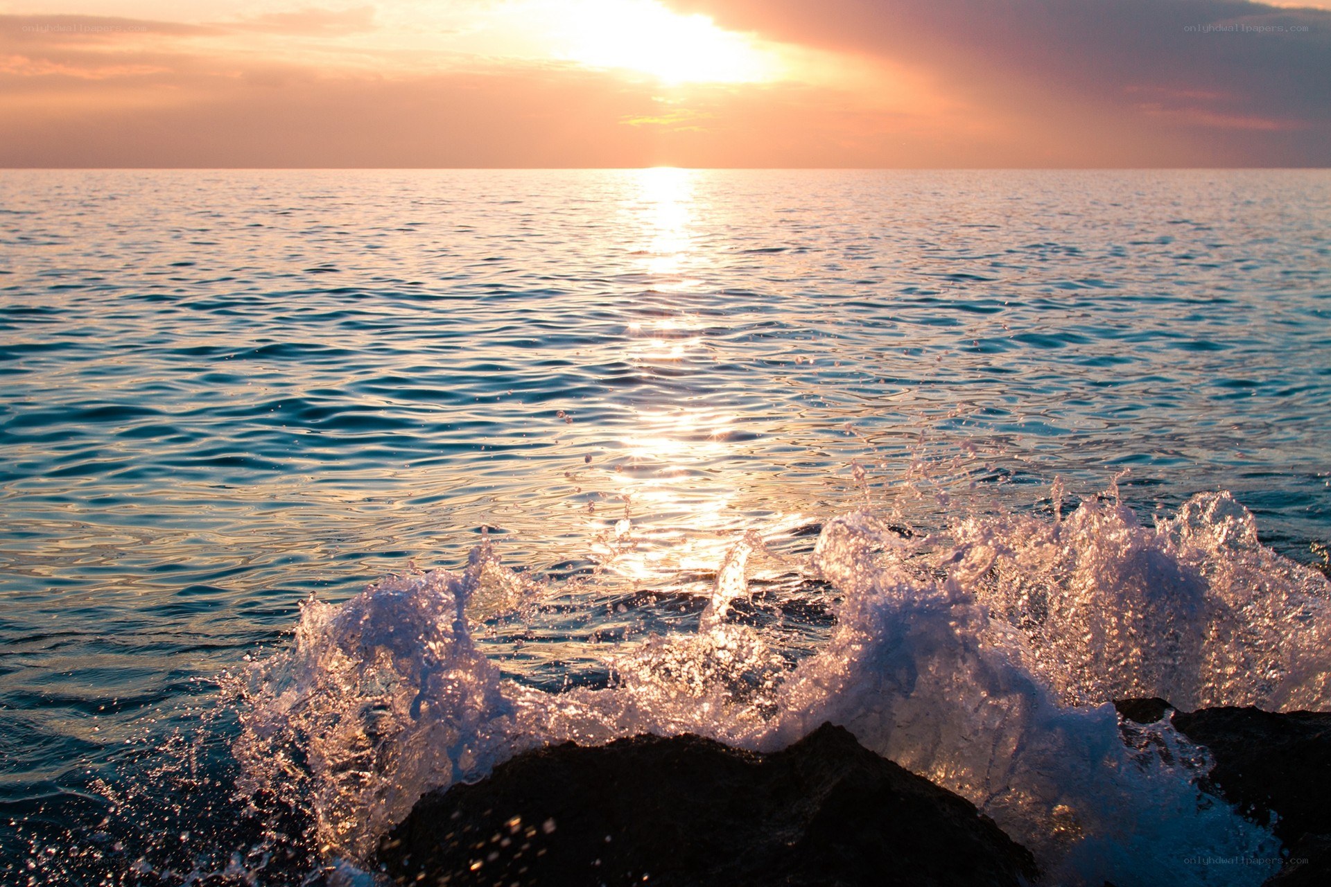 Sunset waves on the sea